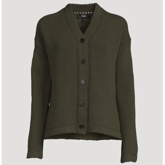 Theory Karenia Felted Wool And Cashmere Cardigan in Olive Green Size Small - Picture 4 of 16